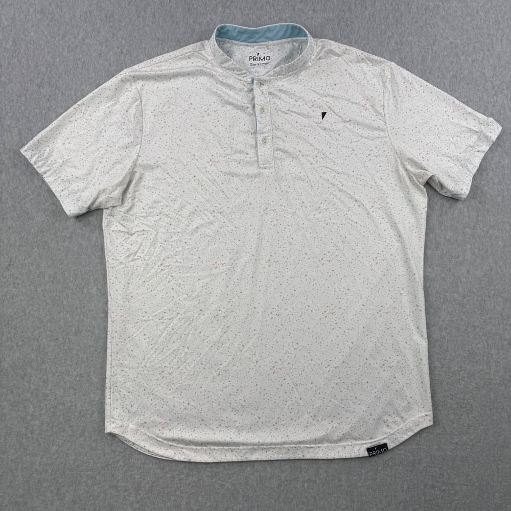 Primo Shirt Mens XL White Speckled Henley Neck Short Sleeve Performance Golf